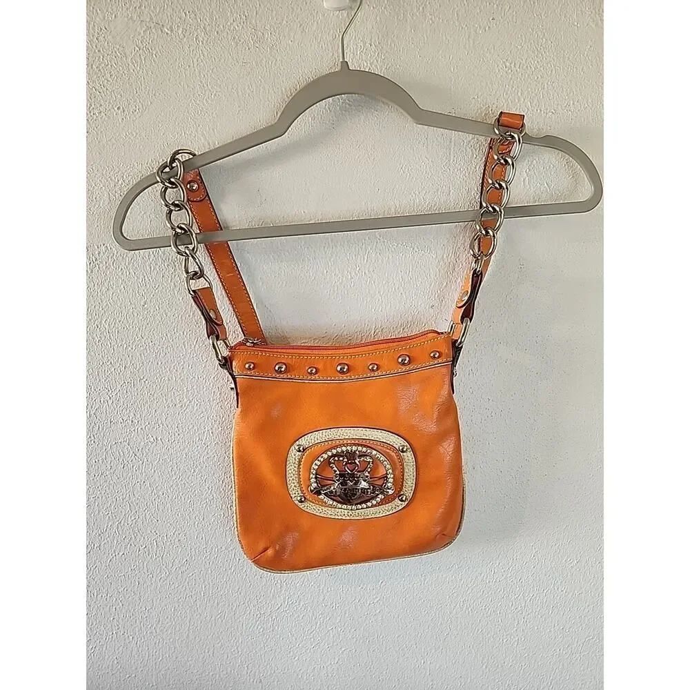 Kathy Van Zeeland Crossbody Purse Bag Y2K Style Vegan Leather Women's Orange